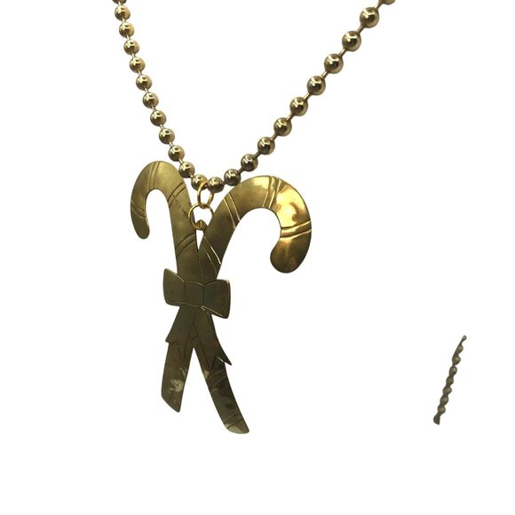 Retired Jeep Collins Hammered Brass Candy Cane Pendant Necklace, Designer Signed - Picture 4 of 7